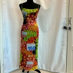 Zara multicoloured mesh fruit spaghetti strap bodycon midi dress Sz S NWOT